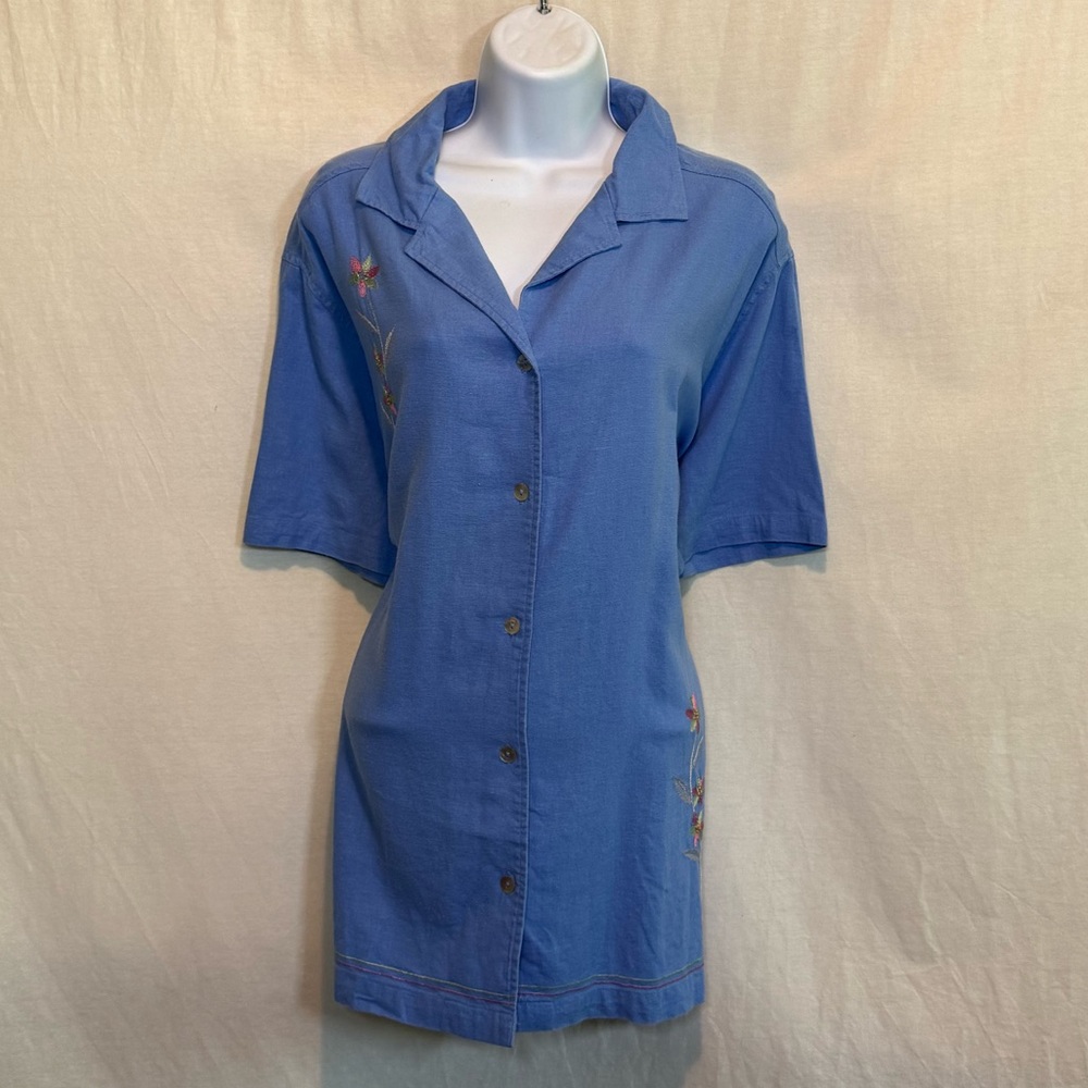 A-16‎ Jane Ashley PLUS SIZE 2X Blue Floral Embroidered Short Sleeve Blouse